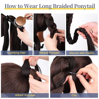 30 Inch Braided Ponytail with Rubber Synthetic DIY Blonde Braids False Hair Ponytail for Women Long Braid Horse Tail \;]'/.