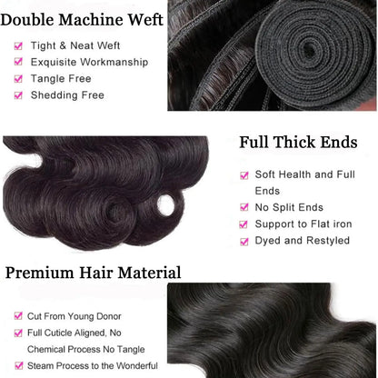 Body Wave Bundles Human Hair Natural Black Color Body Wave Bundle 30 32 34 Inch Grade 12A Brazilian Virgin Remy Hair 3 Bundles