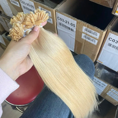 Human Hair Extensions U Tip Hair Straight Pre-bonded Tip Hair Extensions Hot Fusion Keratin Extension Dark Blonde 24# 12"-20"