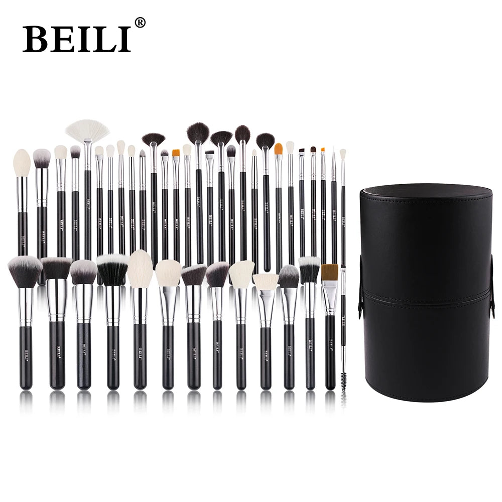 BEILI 30-42 Pcs Professional Black Makeup Brush Set With Holder Foundation Blush Eyeshadow Blending Kabuki Brushes Beauty Tools