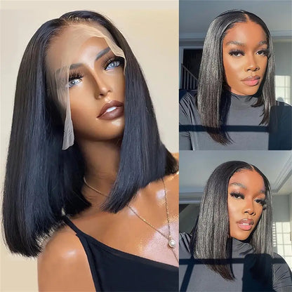 BOB Lace Front Wig Human Hair Straight 200% Full Density 13x4 HD Transparent Lace Frontal Wigs Bob Hair Lace Front Wig For Women