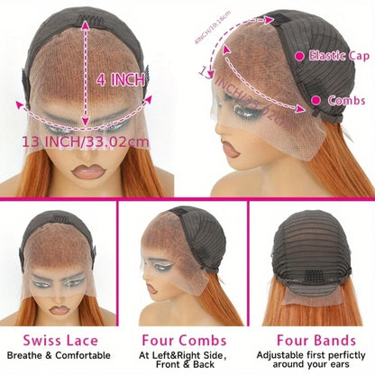 350 Ginger Colored 13X6 Hd Transparent Lace Frontal Wig 30 Inch Straight Brazilian Orange Lace Front Wig Human Hair 250 Density
