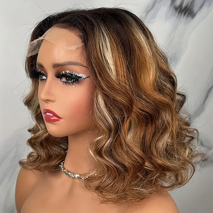 250 Density Short Bob Wig 100% Human Hair 13X4Hd Lace Frontal Wig Highlight Ombre Lace Front Wig Colored Honey Blonde Preplucked