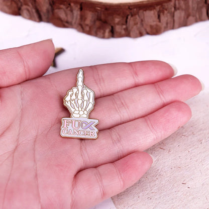 Cancer Awareness Ribbon Badge Mental Health Enamel Pin Skull Hand Brooch Fashion Creative Jewelry Accessory