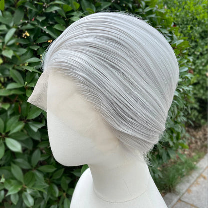 Sliver Gray Short Bob Cut Synthetic Lace Front Wigs for Women Cosplay Wigs for Men Light Grey Glueless 13x4 Lace Front Wigs