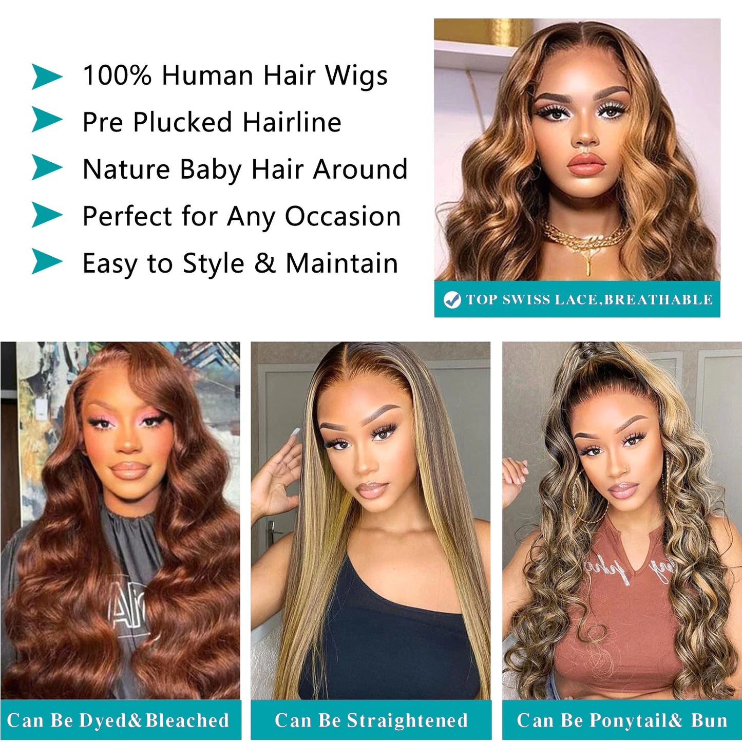 P4/27 Highlight Human Hair, Body Wave Ombre 13x6 HD Lace Front