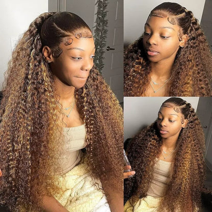 Highlight Wig Human Hair 13X6 Hd Lace Frontal Wig Deep Wave Lace Front Wigs Pre Plucked Pre Bleached Human Hair Wigs 30 36 Inch