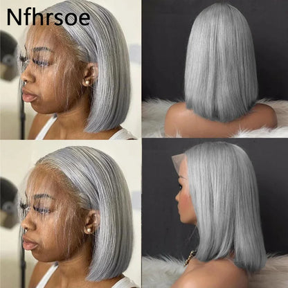 Gray Short Bob Wig Lace Front Human Hair Wigs For Women Silver Grey 13x6 Lace Frontal Wig Brazilian Remy Hair Wigs Preplucked