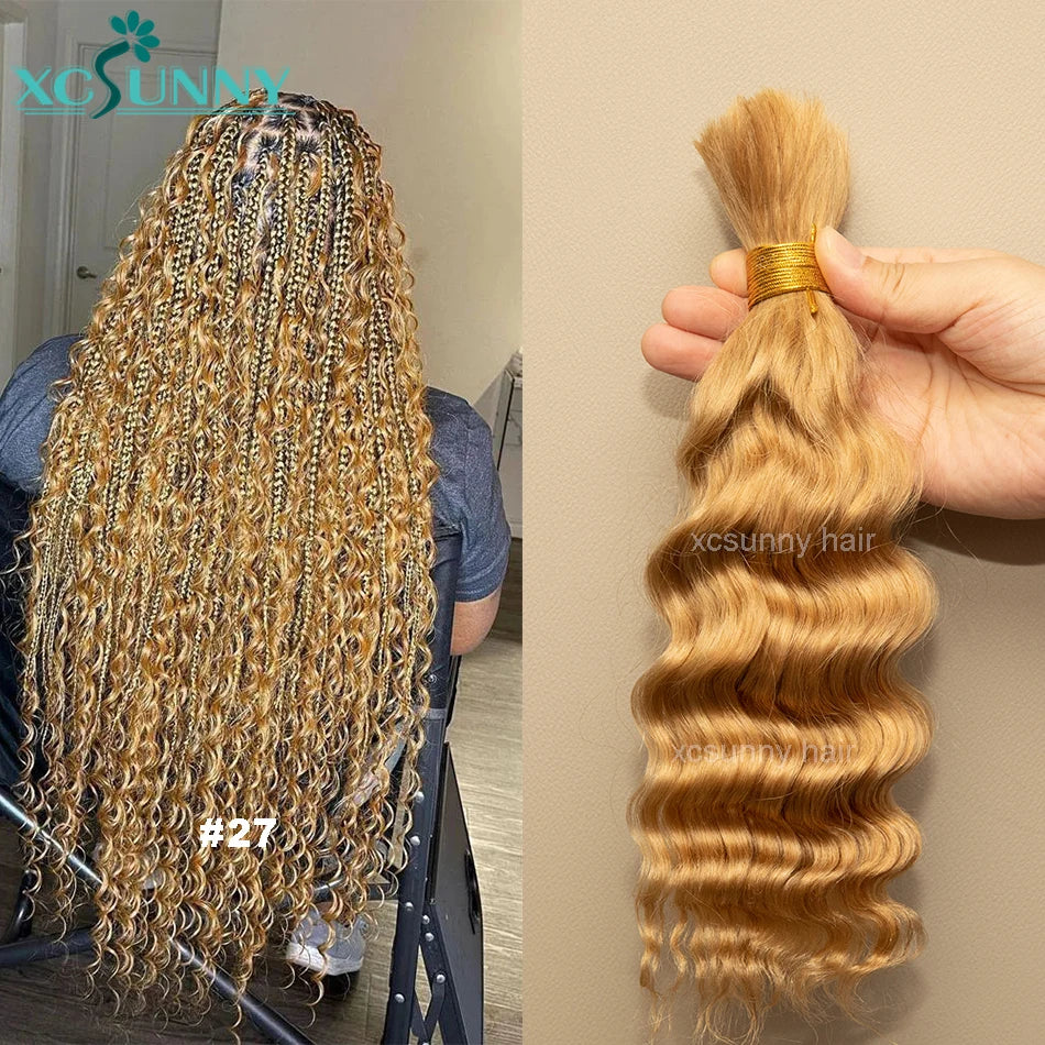 Bulk Human Hair For Braiding Curly Color 30 27 Double Drawn Deep Wave Bulk Human Hair Bundles No Weft Boho Knotsless Braids