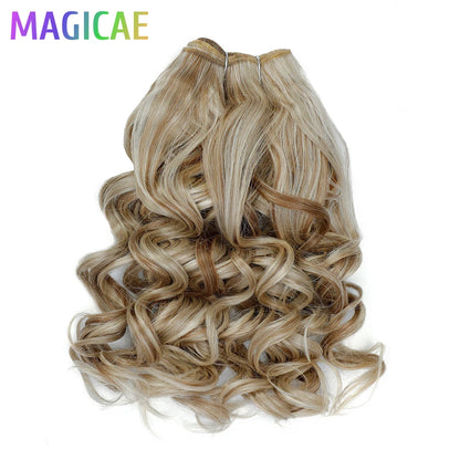 Megaicae 16Inches 120Grams Loose Deep Jerry Curly Ombre Brown 4# Piano Blond 27/613 SP12/16/613 High Bio Temperature Synthetic