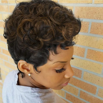Short Pixie Wigs for Black Women Short Black Curly Pixie Wigs Synthetic Hair Wigs for Black Women Natural Wavy Black Pixie Cut