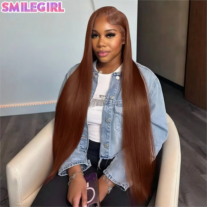 Straight Chocolate Brown Human Hair Wigs Brazilian Original Wigs Pre Plucked Pre Bleached 13X6 Hd Lace Frontal Wigs 250 Density