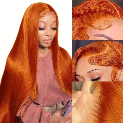 350 Ginger Colored 13X6 Hd Transparent Lace Frontal Wig 30 Inch Straight Brazilian Orange Lace Front Wig Human Hair 250 Density