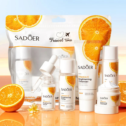 Vitamin C Whitening Skin Care Set 5pcs Facial Cleanser Toner Serum Face Cream Brightening Lotion Moisturizing Travel Kit