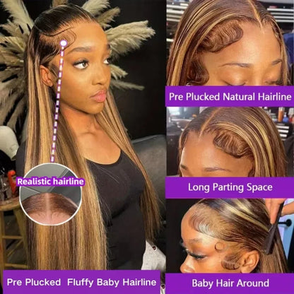 Highlight Human Hair 100% 13X6 Hd Lace Frontal Wig
