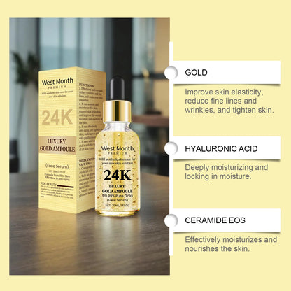 24K Gold Serum with Hyaluronic Acid, Nourishing & Moisturizing Facial Treatment, Gentle Skin Care for Soft Skin