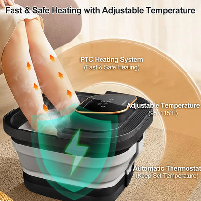 Collapsible Foot Spa with Heat, Massage Rollers, Bubbles, Temperature Control & Remote