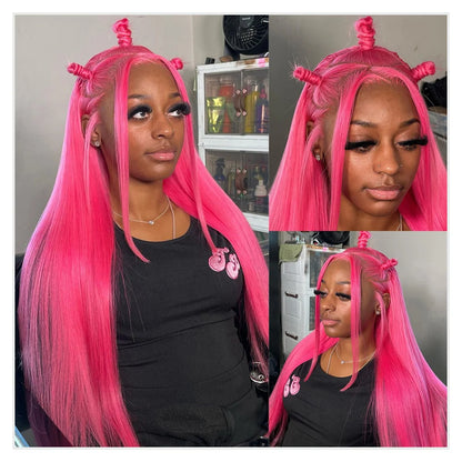 Hot Pink Wig Straight Human Hair Wig Brazilian Raw 13X6 Hd Lace Frontal Wig 613 Blonde Lace Front Wigs For Women 200 250 Density