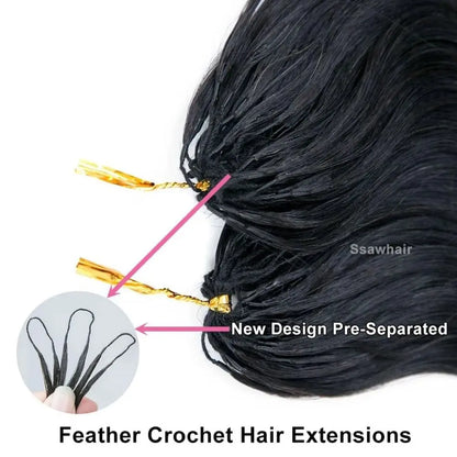 Natural Color Body Wave Pre-Separated Crochet Hair Knotless Pre-Separated Feather Crochet Braid Hair Extensions 26Inch For Women