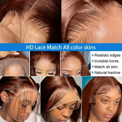 Straight Chocolate Brown Human Hair Wigs Brazilian Original Wigs Pre Plucked Pre Bleached 13X6 Hd Lace Frontal Wigs 250 Density
