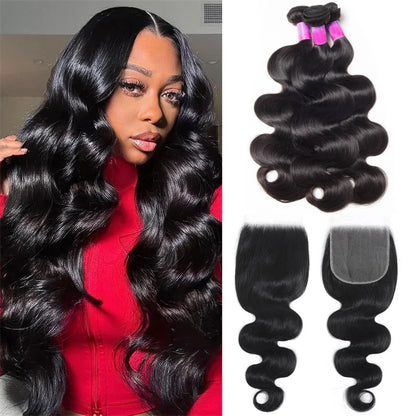 Unprocessed Brazilian Virgin Human Hair Bundles With Closure Body Wave Hair Weave 3/4 Bundles 4x4 5x5 Lace Closure With Bundles