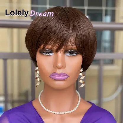 Short Bob Wig Human Hair 613 Blonde Color Mullet Wig with Bangs Layered Wavy Pixie Cut Wig Machine Made Wigs for Black Women