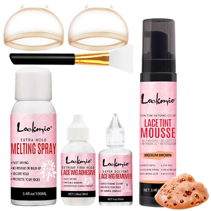 Lace Wig Dyeing and Installation Kit Lace Tint Mousse for Wig Invisible Adhesive Melting Spray for Wigs Front Closure & Remover