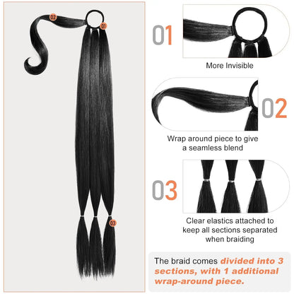 Synthetic Long Braided Ponytail ExteNatural Soft Hair Piece Daily Wear 30 Inch