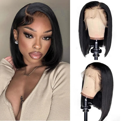 Short Bob Wig Human Hair Straight 13X6 Hd Transparent Lace Frontal Wig Brazilian Glueless 5X5 Hd Lace Closure Wig Natural Black