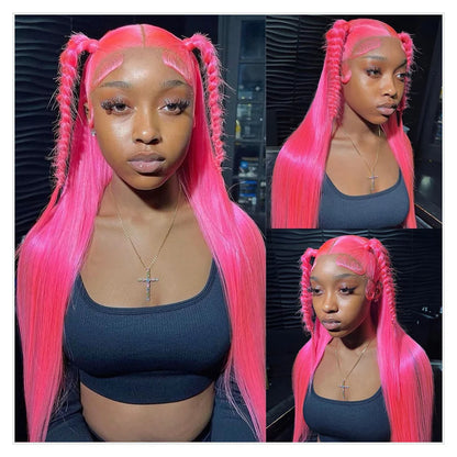 Hot Pink Wig Straight Human Hair Wig Brazilian Raw 13X6 Hd Lace Frontal Wig 613 Blonde Lace Front Wigs For Women 200 250 Density