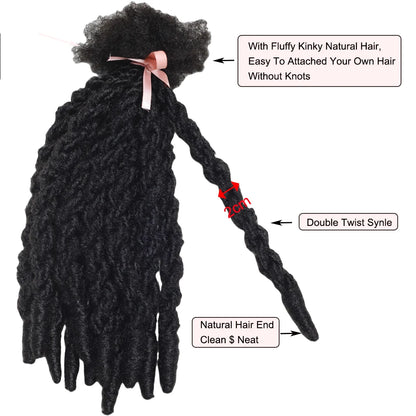 12 Strands Double Twisting Synthetic Crochet Hair 14 Inch Black Knotless Twist Soft Faux Locs Hair Extensions for Men