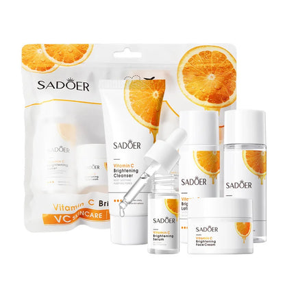 Vitamin C Whitening Skin Care Set 5pcs Facial Cleanser Toner Serum Face Cream Brightening Lotion Moisturizing Travel Kit