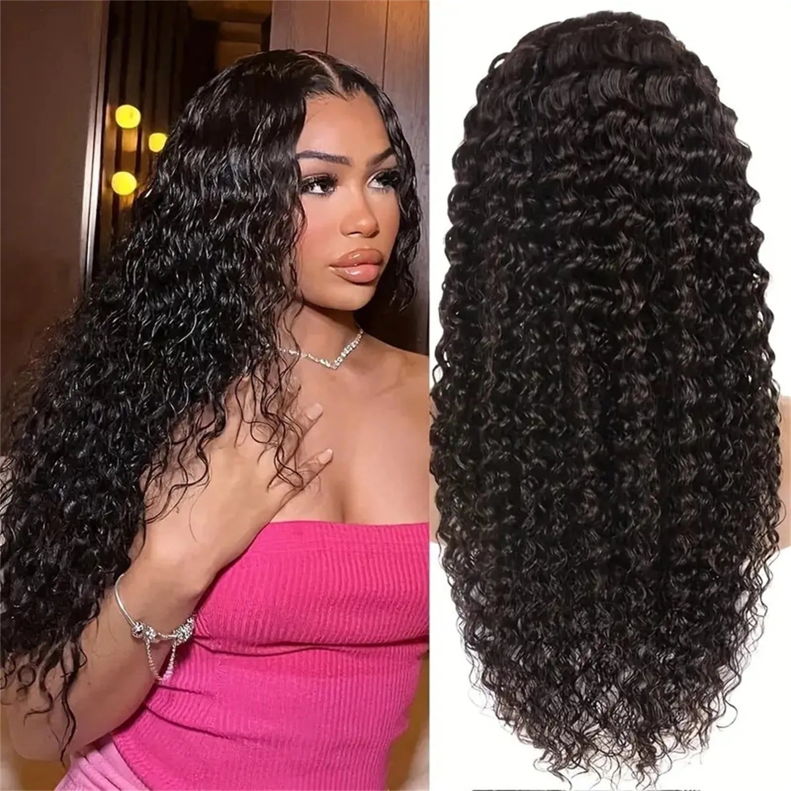 Black Curly Hair Wigs, Lace Front Wigs Human Hair Synthetic Long Black Curly Hair Natural Wig Heat Resistant Fiber Natural Hair