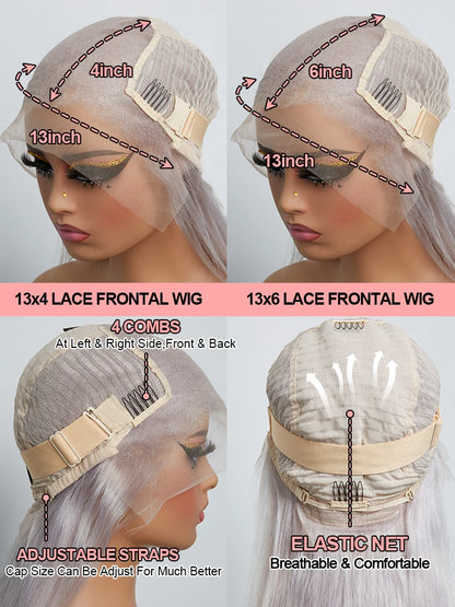 40 Inch 13x6 Silver Grey Colored Body Wave Lace Front Human Hair Wigs Preplucked Brazilian 13x4 Lace Frontal Wigs For Women 210%