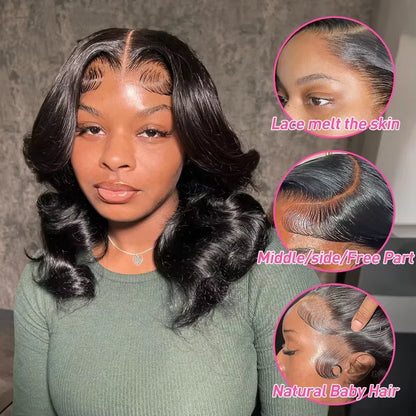Bob Wig Human Hair Short Body Wave 13X6 Hd Lace Front Wig Glueless 250 Density Pre Plucked Natural Black 5X5 Hd Lace Closure Wig