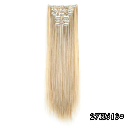 Black Hair Extensions 24"/60cm 6pcs/set Women Long Straight Synthetic Full Head Clip 16 Clips Ombre Heat Resistant Fiber Hair