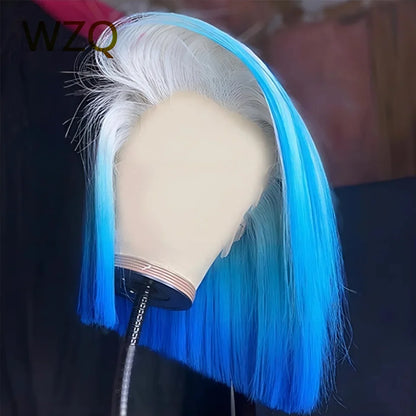 13x4 Lace Front Human Hair Wigs 180% Density White Blonde HD Transparent Lace Frontal Wig Short Bob Wig Blue 60 Platinum Colored