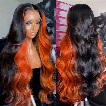 Highlight Wig Human Hair 13X6 Hd Lace Frontal Wig Black Ginger Colored Body Wave Lace Front Wig Preplucked Brazilian 250 Density