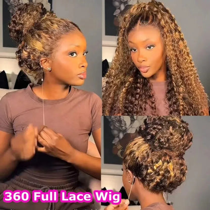 Highlight 360 Full Lace Wig Human Hair Pre Plucked Hd Deep Wave Frontal Wig Invisible Drawstring Curly Human Hair Wigs For Women
