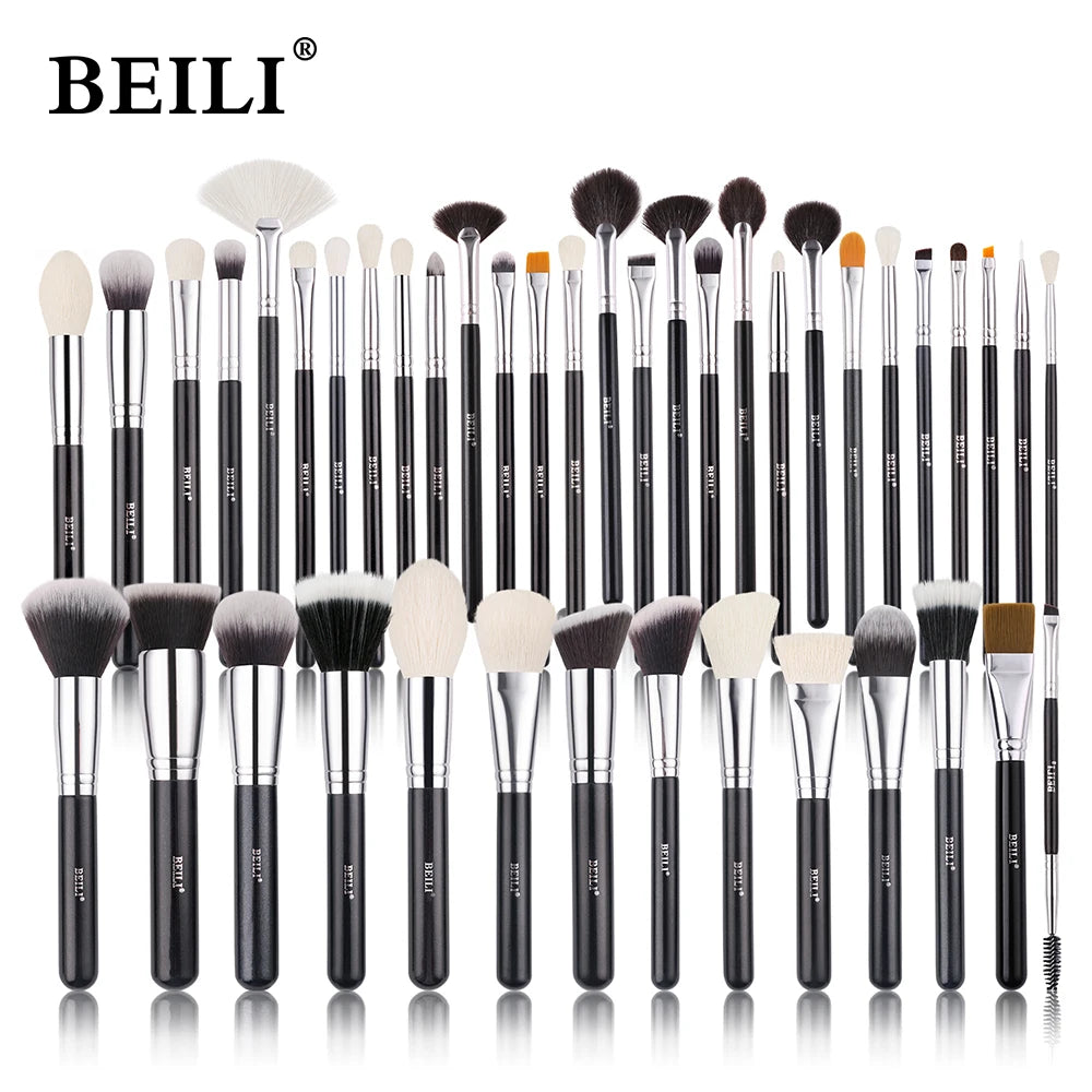 BEILI 30-42 Pcs Professional Black Makeup Brush Set With Holder Foundation Blush Eyeshadow Blending Kabuki Brushes Beauty Tools