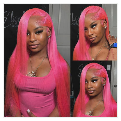 Hot Pink Wig Straight Human Hair Wig Brazilian Raw 13X6 Hd Lace Frontal Wig 613 Blonde Lace Front Wigs For Women 200 250 Density