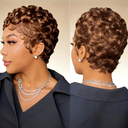 6-Inch Remy Human Hair Pixie Curly Wave Wig