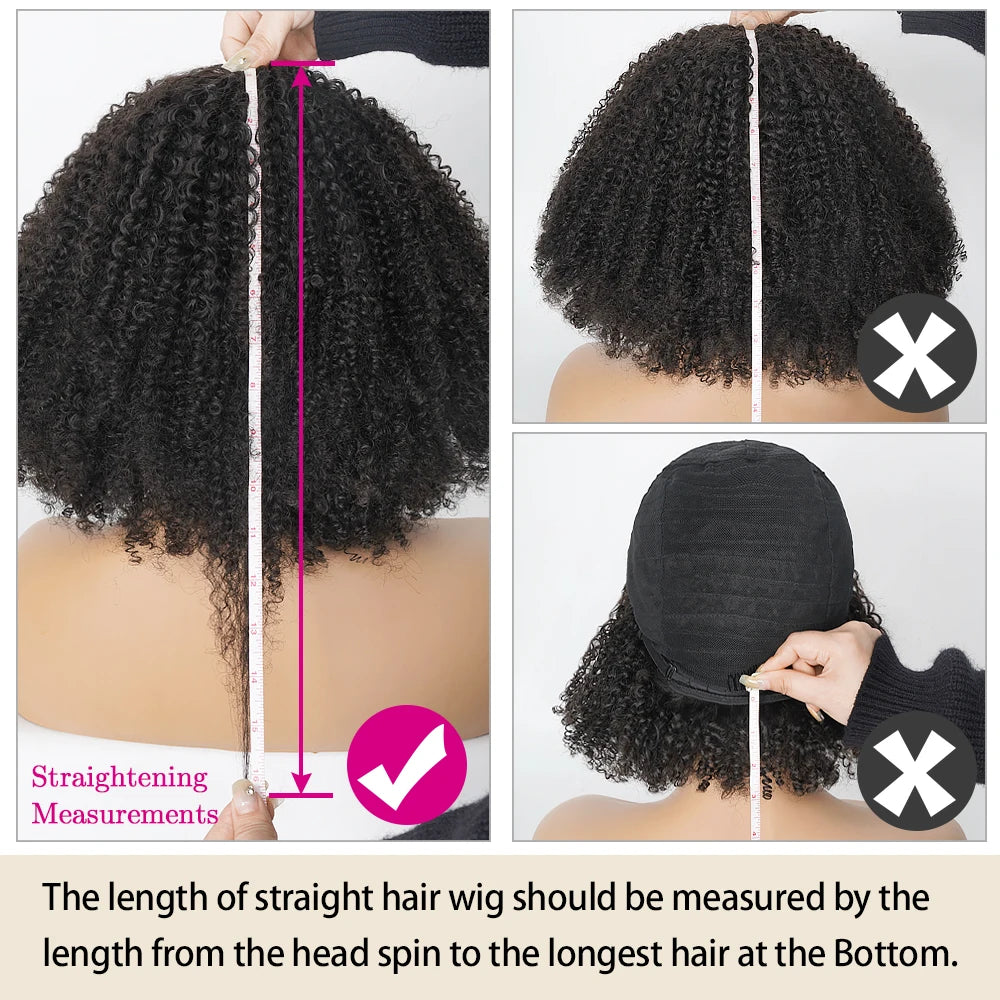 Afro Kinky Curly Human Hair Wigs With Bangs 200% Density Remy Human Hair Glueless Wig  Afro Curly Fringe Wigs for Black Women