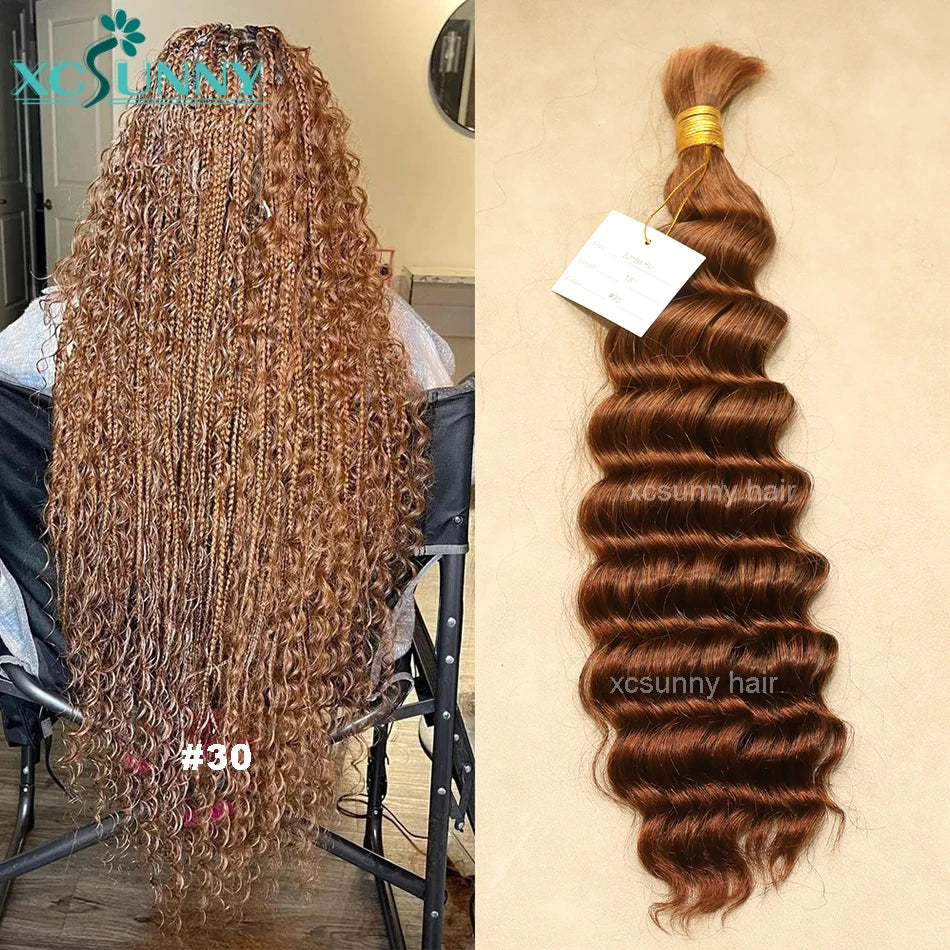 Bulk Human Hair For Braiding Curly Color 30 27 Double Drawn Deep Wave Bulk Human Hair Bundles No Weft Boho Knotsless Braids