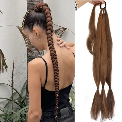 30 Inch Braided Ponytail with Rubber Synthetic DIY Blonde Braids False Hair Ponytail for Women Long Braid Horse Tail \;]'/.
