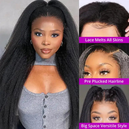 360 Full Lace Wig Kinky Straight Human Hair Wigs Pre Plucked Hd Lace Front Wig 250 Density Black Brazilian Wigs Original 30 Inch