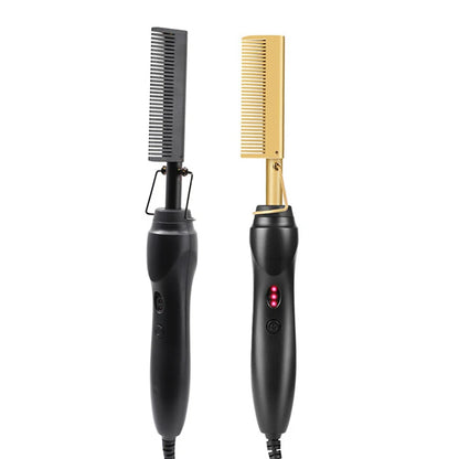 Portable hair straightening brush 2-in-1 hot comb
