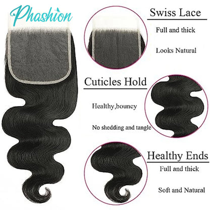 Phashion 26 Inch 4x4 5X5 Body Wave Lace Closure
