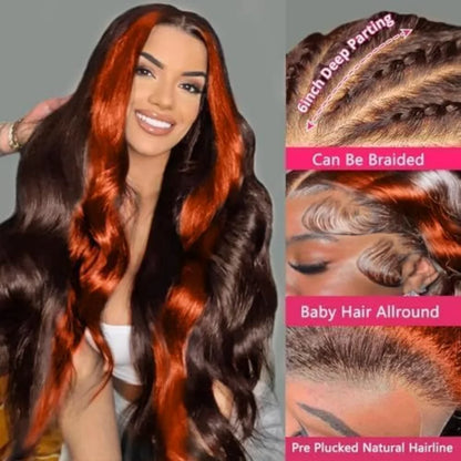 Highlight Wig Human Hair 13X6 Hd Lace Frontal Wig Black Ginger Colored Body Wave Lace Front Wig Preplucked Brazilian 250 Density