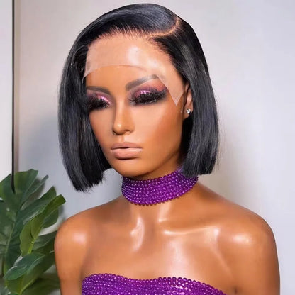 13x4 Straight Lace Frontal Bob Wig Pre Plucked 4x4 Human Hair Wigs Brazilian Remy Bone Straight Short Bob Wig For Women 14 Inch